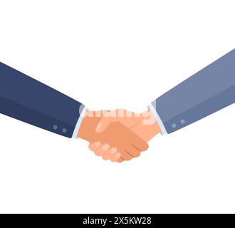 Mani agitate, simbolo di successo, felice collaborazione, greeting shake, accordo di handshaking casual. Illustrazione vettoriale in stile piatto Illustrazione Vettoriale