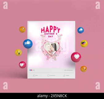 Buona festa della mamma post-design sui social media. Illustrazione Vettoriale
