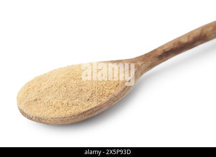 Fibra alimentare. Polvere di buccia di psyllium in cucchiaio isolato su bianco Foto Stock