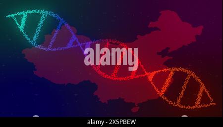 Immagine del filamento di dna che gira sulla mappa della cina Foto Stock