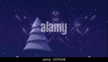 Immagine della neve che cade e linee sull'albero su sfondo blu Foto Stock