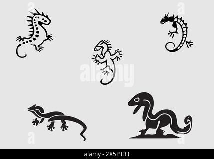 Design minimale dell'icona Black Dragon Lizard Illustrazione Vettoriale