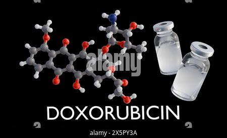 Rendering 3d delle molecole di doxorubicina, è un tipo di farmaco chemioterapico chiamato antraciclina Foto Stock