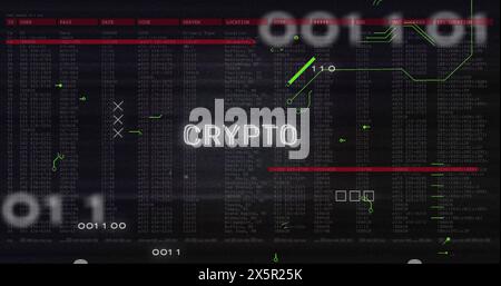 Immagine del testo crittografato e dell'elaborazione dei dati sulla scheda madre del computer Foto Stock