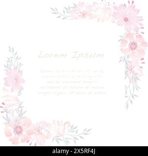 Vector Watercolor cornice Floral Square isolata su sfondo bianco. Illustrazione Vettoriale