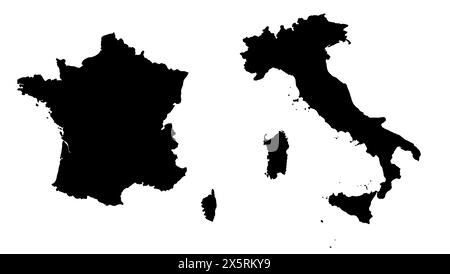 Silhouette nera di Italia e Francia. Illustrazione della mappa dei paesi europei. Foto Stock