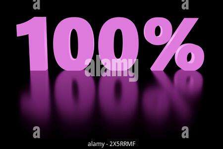 Vetro di iscrizione al 95% su podio nero, luce soffusa, sfondo liscio per la vista frontale, rendering 3d. Foto Stock