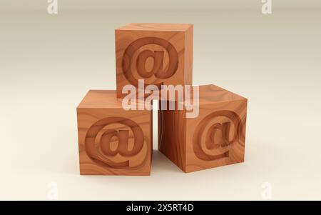 L'e-mail con rendering 3d firma in una scatola di legno illustrazione di rendering 3D con concetto minimale Foto Stock