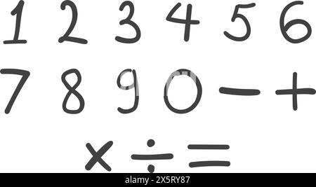 Icona numeri disegnata a mano. Illustrazione del vettore numerico su sfondo isolato. I segni matematici di base indicano il concetto di business. Illustrazione Vettoriale