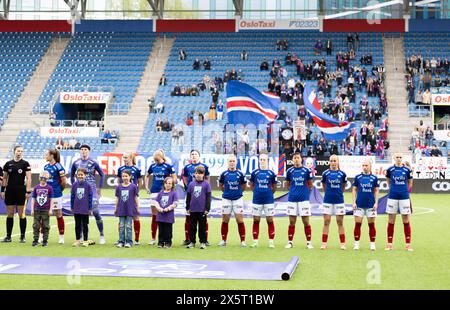 Oslo, Norvegia. 10 maggio 2024. Oslo, Norvegia, 10 maggio 2024: I giocatori della Valerenga sono visti prima della partita di calcio della Toppserien League tra Valerenga e LSK all'Intility Arena di Oslo, Norvegia (Ane Frosaker/SPP) crediti: SPP Sport Press Photo. /Alamy Live News Foto Stock