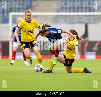 Oslo, Norvegia. 10 maggio 2024. Oslo, Norvegia, 10 maggio 2024: Stine Nybo Brekken (30 Valerenga) lotta per il pallone durante la partita di calcio della Toppserien League tra Valerenga e LSK all'Intility Arena di Oslo, Norvegia (Ane Frosaker/SPP) crediti: SPP Sport Press Photo. /Alamy Live News Foto Stock