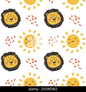 Animali selvatici africani da safari in stile scandinavo alla moda. Graziosa stampa infantile con ritratti di animali nella giungla tropicale. Illustrazione Vettoriale