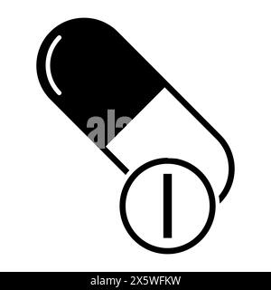 Icona Mineral i, simbolo integratore pillola di medicina sana, illustrazione vettoriale di vitamina complessa . Illustrazione Vettoriale