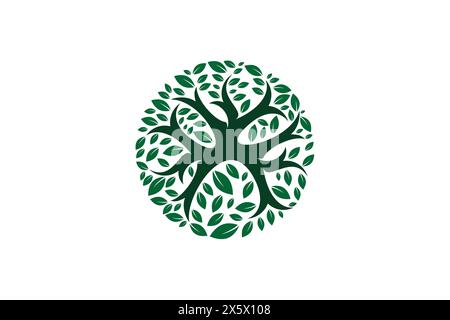 Disegno dell'illustrazione dell'icona vettoriale del modello del logo dell'albero. Concetto di ecologia. Design moderno con logo circolare. Illustrazione vettoriale Illustrazione Vettoriale