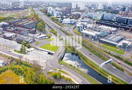 Vista aerea della città di Glasgow verso ovest da Port Dundas Foto Stock