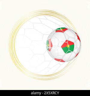 Emblema di calcio con palla da calcio con bandiera del Burkina Faso in rete, gol per il Burkina Faso. Emblema vettoriale. Illustrazione Vettoriale