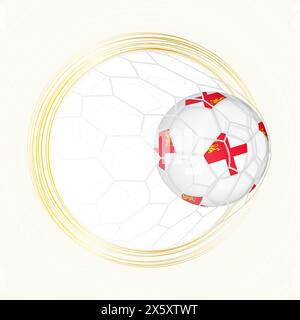 Emblema di calcio con palla da calcio con bandiera di Sark in rete, segnando gol per Sark. Emblema vettoriale. Illustrazione Vettoriale