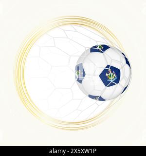 Emblema di calcio con palla da calcio con bandiera del Maine in rete, segnando gol per il Maine. Emblema vettoriale. Illustrazione Vettoriale