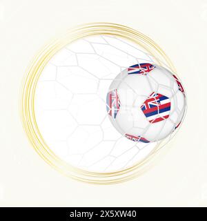 Emblema di calcio con palla da calcio con bandiera delle Hawaii in rete, segnando gol per le Hawaii. Emblema vettoriale. Illustrazione Vettoriale