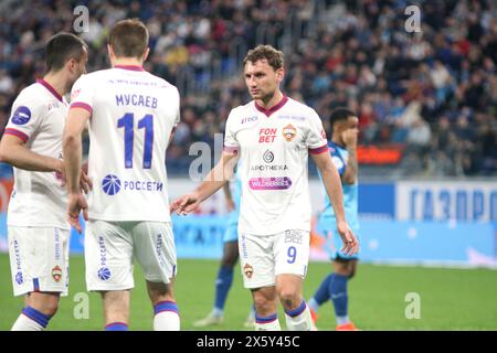 San Pietroburgo, Russia. 11 maggio 2024. Fedor Chalov (9) del CSKA visto in azione durante la partita di calcio della Premier League russa tra Zenit San Pietroburgo e CSKA Mosca alla Gazprom Arena. Punteggio finale; Zenit 0:1 CSKA. Credito: SOPA Images Limited/Alamy Live News Foto Stock