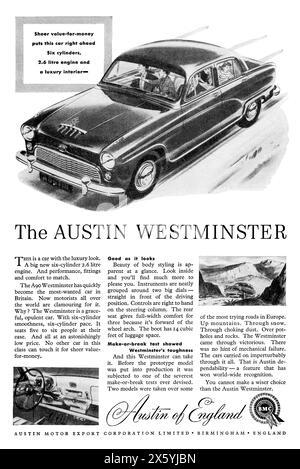 1955 pubblicità britannica per l'auto Austin Westminster. Foto Stock