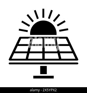 Icona del pannello solare nera. simboli di energia ecologica, sostenibile, rinnovabile e alternativa, Illustrazione Vettoriale