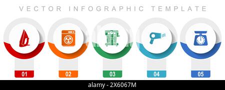 Set di icone per elettrodomestici, icone vettoriali varie come ferro da stiro, asciugatrice, macchina per il caffè e bilancia da cucina, modello infografico di design moderno, Web Illustrazione Vettoriale