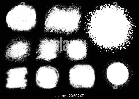Illustrazione vettoriale del motivo del cerchio grunge bianco con texture a mezzitoni e schizzi di sporco senza cuciture. Illustrazione Vettoriale