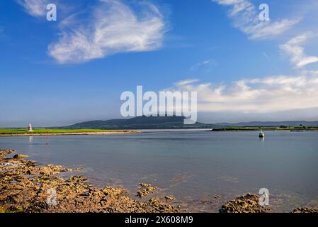 The Metal Man è una follia faro a Rosses Point all'ingresso di Sligo Harbour, Irlanda. Foto Stock