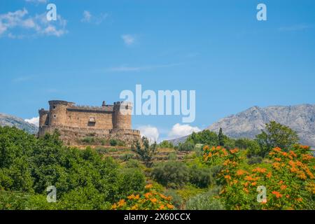Castello medievale. Mombeltran, provincia di Avila, Castilla Leon, Spagna. Foto Stock