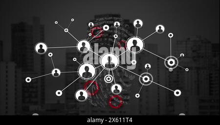 Immagine del trattamento dei dati e della rete di connessioni tramite impronta biometrica Foto Stock