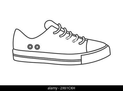 Sneaker con parte superiore bassa in tela con suola in gomma e lacci in corrispondenza dell'icona della linea anteriore, illustrazione vettoriale Illustrazione Vettoriale