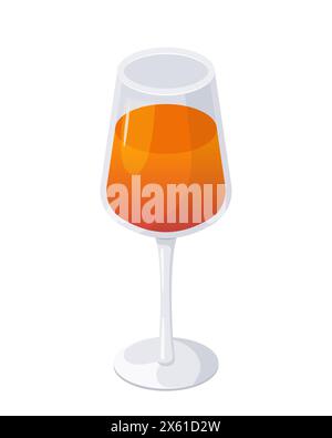 Cocktail d'arancia. Cocktail Aperol Spritz o succo d'arancia in un bicchiere. Illustrazione vettoriale in stile cartone animato piatto. Illustrazione Vettoriale
