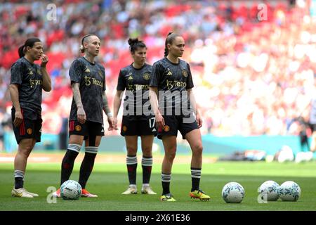 Londra, Regno Unito. 12 maggio 2024. Londra, 12 maggio 2024: I giocatori del Manchester United si riscaldano prima del calcio d'inizio durante la finale della Vitality Womens fa Cup tra Manchester United e Tottenham Hotspur allo stadio di Wembley, Londra, Inghilterra il 12 maggio 2024 (Pedro Soares/SPP) credito: SPP Sport Press Photo. /Alamy Live News Foto Stock