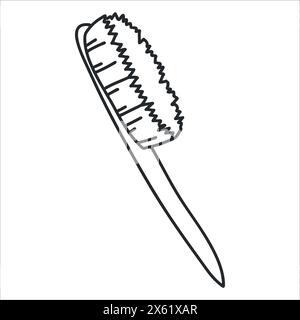 Disegno con spazzola in legno. Utensile per parrucchiere per l'igiene della donna. Articoli per la cura dei capelli per salone di bellezza e barbiere. Semplice icona del pettine per scarabocchi. Mano di contorno Illustrazione Vettoriale