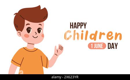 Giornata internazionale dei bambini. Vettore di poster di sfondo per la giornata dei bambini felici con Happy Kid per poster, banner, scheda. Illustrazione Vettoriale