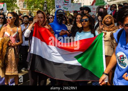 Attivisti di Londra per il Sudan marciarono nel centro di Londra chiedendo la fine della guerra civile in Sudan. Foto Stock