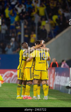 Equi Fernandez, Kevin Zenon, Luis Advincula e Edinson Cavani celebrano il gol di Cavani per il Boca JRS agains sportivo Trinidense. Foto Stock