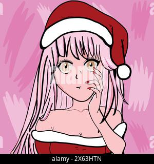 Capelli rosa anime e sfondo rosa. Illustrazione del design della festa di Natale Illustrazione Vettoriale