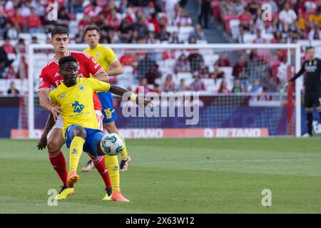 12 maggio 2024. Lisbona, Portogallo. Il difensore del Benfica dal Portogallo Antonio Silva (4) e il centrocampista di Arouca dalla Guinea Conakry Morlaye Sylla (2) in azione durante la partita del Matchday 33 di Liga Portugal Betclic, SL Benfica 5 vs 0 FC Arouca Credit: Alexandre de Sousa/Alamy Live News Foto Stock