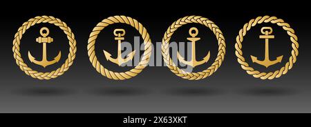 Ancoraggi dorati sulle etichette del telaio della fune Illustrazione Vettoriale