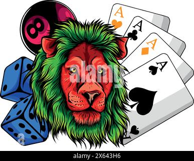 Illustrazione del vettore del tamplate del logo del casinò di Lion Bet su sfondo bianco Illustrazione Vettoriale