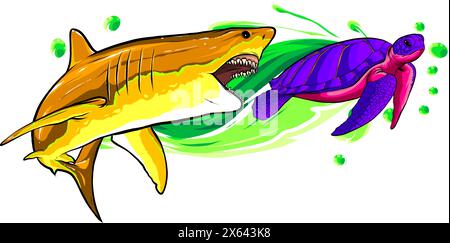 Creative Shark Attack - illustrazione vettoriale su sfondo bianco Illustrazione Vettoriale