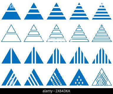 Triangolo infografica geometria del grafico a piramide con molte forme nel vettore matematico. Illustrazione Vettoriale