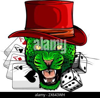 illustrazione vettoriale di un ritratto di pantera con cappello su sfondo bianco Illustrazione Vettoriale