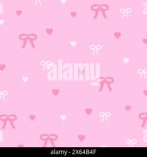 Illustrazione di nastri, cuori su sfondo rosa pastello per il biglietto di San Valentino, stampa, motivo femminile, vestiti per bambini, confezione regalo, imballaggio, tessuto, annunci Illustrazione Vettoriale