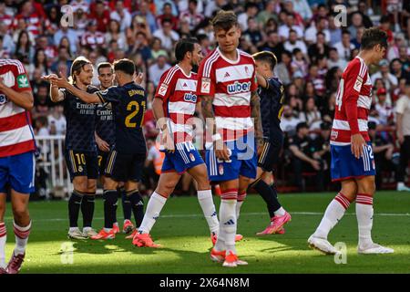 Granada, Granada, Spagna. 11 maggio 2024. Brahim DÃ-az del Real Madrid CF celebra il suo primo gol durante la partita di Liga tra il Granada CF e il Real Madrid CF allo stadio Nuevo Los CÃrmenes l'11 maggio 2024 a Granada, Spagna. (Credit Image: © José M Baldomero/Pacific Press via ZUMA Press Wire) SOLO PER USO EDITORIALE! Non per USO commerciale! Foto Stock