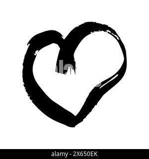 Cuori di pennello disegnati a mano. Cuori di doodle neri grunge su sfondo bianco. Simbolo d'amore romantico. Illustrazione vettoriale. Illustrazione Vettoriale