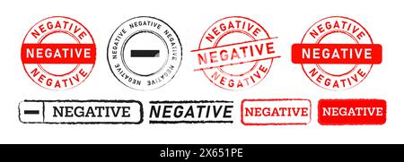 etichette con timbri in gomma di colore negativo rosso e nero, etichetta adesiva per informazioni false errate rifiutate Illustrazione Vettoriale