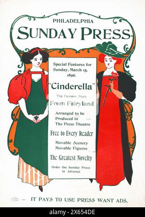 Philadelphia Sunday Press Cover - George Reiter Brill (illustratore americano, 1867-1918) Special Features per domenica 15 marzo 1896. Cenerentola, la famosa storia di Fairyland Foto Stock